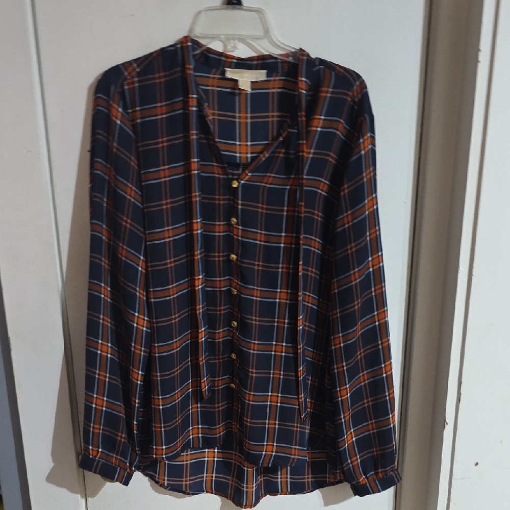 Michael Kors Navy and Orange Checkered Shirt